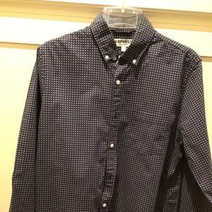Men's Express Navy Print Dress Shirt, Medium